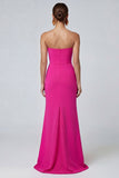 Abito formale lungo a spalline a blocchi di colore fucsia e rosso