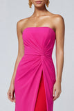 Abito formale lungo a spalline a blocchi di colore fucsia e rosso