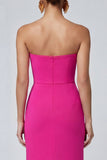 Abito formale lungo a spalline a blocchi di colore fucsia e rosso