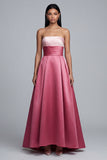 Abito elegante lungo rosa senza spalline