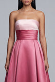 Abito elegante lungo rosa senza spalline