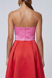 Abito formale Midi A Line Dress Senza Spalline Rosa e Fucsia