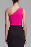 Abito formale midi fucsia e nero a una spalla con fessura