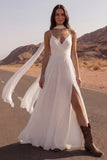 Spalline A Line Ivory Maxi Beach Abito da Spiaggia con Fessura