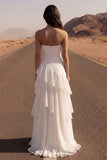 Abito da sposa senza spalline A Line Ivory Maxi Beach con volant