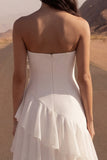 Abito da sposa senza spalline A Line Ivory Maxi Beach con volant