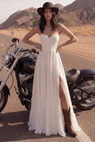 Abito da sposa da spiaggia A Line senza spalline in Ivory Maxi con fessura