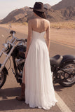 Abito da sposa da spiaggia A Line senza spalline in Ivory Maxi con fessura