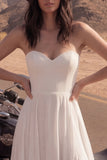 Abito da sposa da spiaggia A Line senza spalline in Ivory Maxi con fessura
