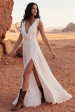 Abito da sposa da spiaggia Maxi avorio con volant a V-Line con spacco