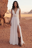 Abito da sposa da spiaggia Maxi avorio con volant a V-Line con spacco