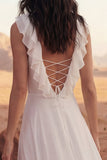 Abito da sposa da spiaggia Maxi avorio con volant a V-Line con spacco