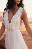Abito da sposa da spiaggia Maxi avorio con volant a V-Line con spacco
