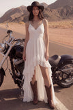 Spalline in Avorio Un abito da sposa da spiaggia High-Low con volant in linea