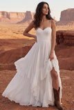 Abito da sposa Boho lungo con volant in Ivory A Line e Apertura