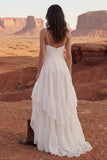 Abito da sposa Boho lungo con volant in Ivory A Line e Apertura