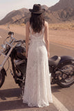Abito da sposa Boho lungo in pizzo in avorio con fessura