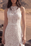 Abito da sposa Boho lungo in pizzo in avorio con fessura