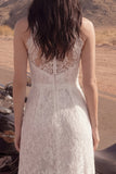 Abito da sposa Boho lungo in pizzo in avorio con fessura