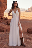 Abito da sposa Boho A Lungo Rosso A Row con Volant e Apertura
