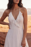 Abito da sposa Boho A Lungo Rosso A Row con Volant e Apertura