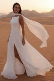 Abito da sposa Boho lungo con spalle A Line Aorio e sciarpa