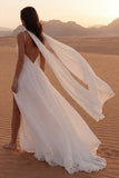 Abito da sposa Boho lungo con spalle A Line Aorio e sciarpa