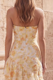 Fiore giallo sirena dolce tesoro hollow con volant abito lungo da cerimonia a livelli