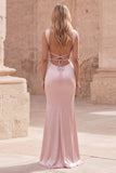 Abito da cerimonia lungo in raso con spalline rosa e lacci