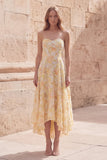 Abito midi floreale giallo A-Line Sweetheart con applicazioni