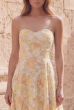 Abito midi floreale giallo A-Line Sweetheart con applicazioni