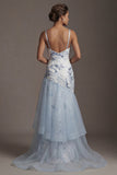 Abito della madre della sposa con paillettes azzurro chiaro e sbuffati