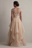 Abito Madre della Sposa con scollo battuto A Line Champagne Sequin