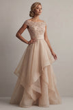 Abito Madre della Sposa con scollo battuto A Line Champagne Sequin