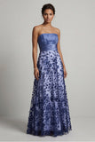 Abito senza spalline A Line A Navy Floral Mother Of the Bride