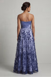 Abito senza spalline A Line A Navy Floral Mother Of the Bride
