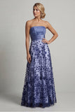 Abito senza spalline A Line A Navy Floral Mother Of the Bride