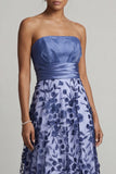 Abito senza spalline A Line A Navy Floral Mother Of the Bride