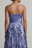 Abito senza spalline A Line A Navy Floral Mother Of the Bride