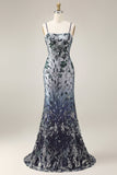 Ricamo floreale in ombre con paillettes lungo abito da ballo con scialle in tulle