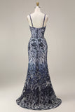 Ricamo floreale in ombre con paillettes lungo abito da ballo con scialle in tulle