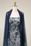 Ricamo floreale in ombre con paillettes lungo abito da ballo con scialle in tulle