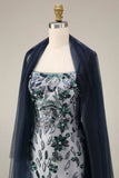 Ricamo floreale in ombre con paillettes lungo abito da ballo con scialle in tulle