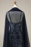 Ricamo floreale in ombre con paillettes lungo abito da ballo con scialle in tulle
