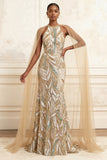 Abito da sera lungo da sera con chiluccia a champagne con paillettes