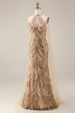 Abito da sera lungo da sera con chiluccia a champagne con paillettes