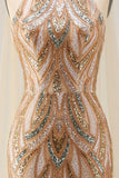 Abito da sera lungo da sera con chiluccia a champagne con paillettes