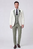 Completi da ballo da ballo verde scuro a 3 pezzi con una tacca a bottone
