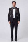 Blazer nero da uomo con un solo bottone e puntine con perline