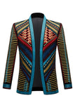 Blazer da uomo verde aperto e geometrico ricamato
